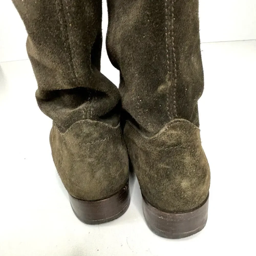 Frye Melissa Button Green, Fatigue Suede Tall Riding Boots 6